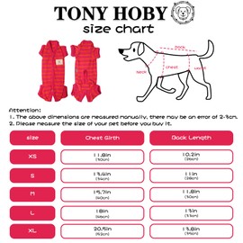 TONY HOBY Female/Male Dog Pajamas, Dog Jumpsuit 4 Legged Pajamas with Stripes, Soft Cotton for Comfortable Sleep (Rose Red&Orange, Boy, L)