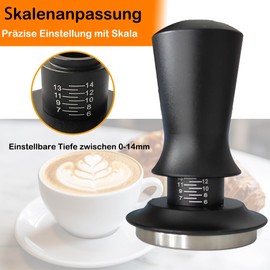 Coffee Tamper 51 mm, Stainless Steel Espresso Tamper with 15 lbs Contact Pressure, 304 Stainless Steel Base, Scale Adjustment, Coffee Press with Ripple Base, for 51 mm Bottomless Portafilter, Barista