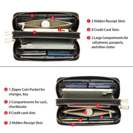 GOIACII Large Capacity Women Wallet Double Zip Leather Wallets for Women Credit Card Holder Women Wallets, A-purplish red