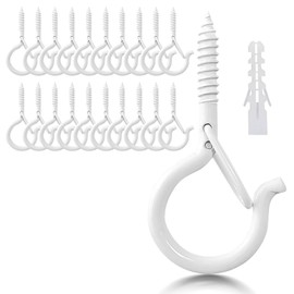LYCXAMES Screw Hooks, Pack of 20 Stainless Steel Hook Screws with Fuse, Hooks for Screwing, Ceiling Hooks, Wall Hooks for Hanging Pot Plants, Lights, White
