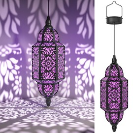Twinkya Hanging Solar Lights Outdoor Garden Decorative Solar Lantern Waterproof Metal Moroccan Outdoor Decorations for Patio Pathway Yard Porch Backyard Garden Decor (Purple, 1 Pack)