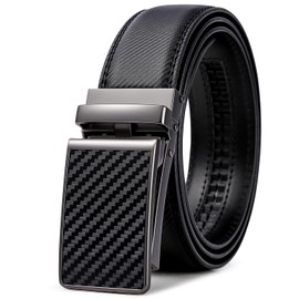Frentree Men's Carbon, Automatic Leather Belt with Ratchet, 35 mm Genuine Leather Strap without Holes with Automatic Buckle, Leather Belt Can be Shortened