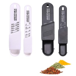 4Pcs Adjustable Measuring Spoon, Plastic Measuring Spoon, Tablespoon and Teaspoon Set, Measuring Dry/Liquid Ingredients, Metering Spoon for Baking, Cooking, Powder (2 White+2 Black)
