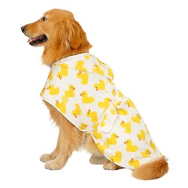 HDE Dog Bathrobe Super Absorbent Quick Drying Towel with Hood for All Dog Breeds Sizes S-XXL - White Rubber Ducks - L
