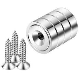 Neosmuk Magnets with Hole, Strong Round Magnets for the Wall, Magnet with Screw for Wood, Neodymium Disc Magnet with Hole in the Centre, 17 mm Flat Magnet (Pack of 4)