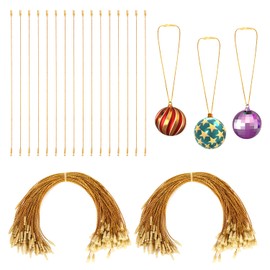 200pcs Christmas Ornament Hanger String, Metallic Cord Tinsel Rope Ornament Snap Anchors Ornament Hooks for Xmas Party Festivals Supplies (Gold)