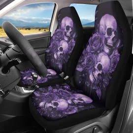 Qpednta Skull Rose Car Seat Covers 2 Pcs Stretch Polyester Fabric Cover Waterproof Car Seat Cover Easy Installation Universal Size Fit for Most Cars SUVs Trucks Vans