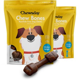 Chewsday 5-Inch Long-Lasting Dog Chew Bones, Made in The USA, All Natural Rawhide-Free Highly-Digestible Treats, Chicken Delight - 14 Count