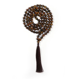 108 Mala Beads 8mm Natural Yellow Tiger Eye Long Polished-Finish Genuine Semi-Precious Stone Long Crystal Stone Mala Prayer Bead Necklace Or Bracelet for Yoga Meditation Energy Balancing