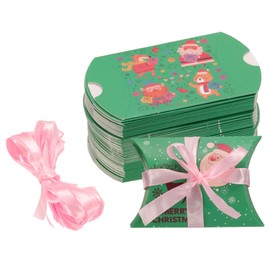 sourcing map 50Pcs Pillow Boxes 3.5 x 2.8 x 1 Inch Gift Boxes, Presents Paper Candy Favor Boxes for Gift Wrap Christmas, Green