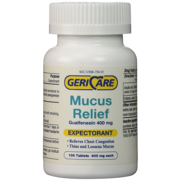 Mucus Relief Tablets by Geri-Care | Expectorant for Chest Congestion Relief | Guaifenesin 400mg | 100 Count Bottle