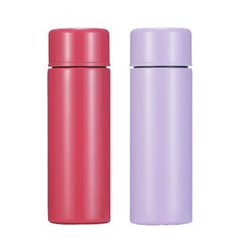 2PCS 4oz Mini Water Bottle Mini Insulated All stainless steel Bottle Cute Leak Proof Water Flask Keeps Drink Cold and Hot for Kids Girls Women In Bag Coffee Tea (Red+Purple)