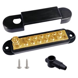 12 Terminals Bus Bar, Ampper 5.3" Brass Ground Distribution Block Battery BusBar Junction for Car Vehicle Rv Truck Marine Boat Audio Amplifier and More (Black)