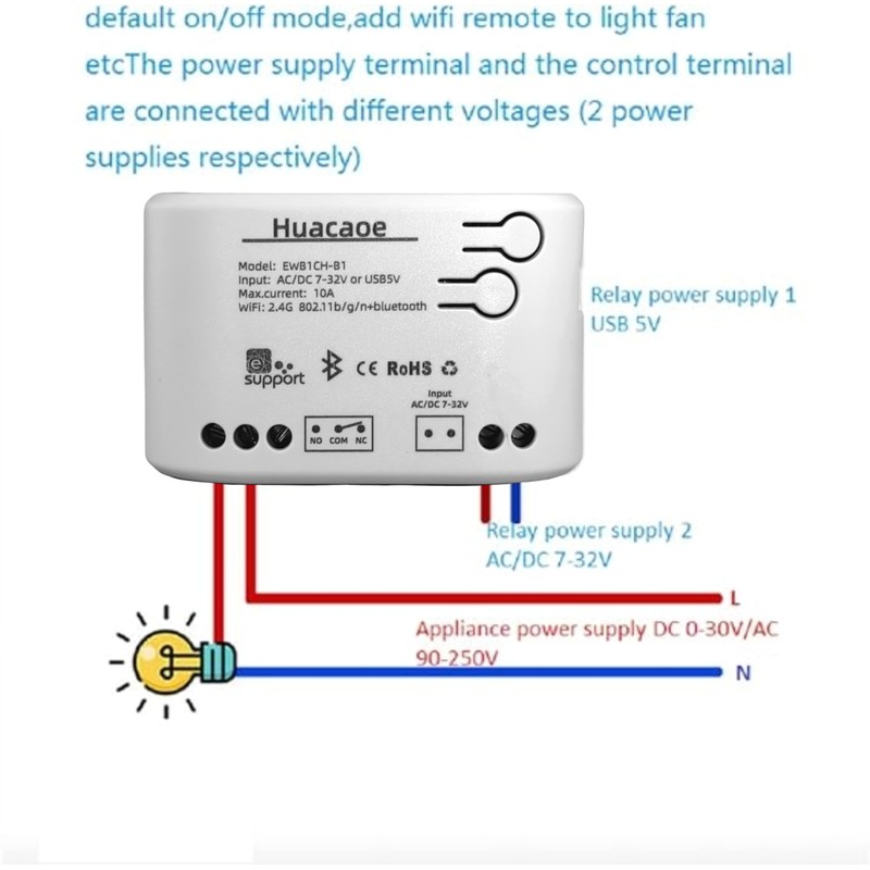EWeLink 1CH 7-32V Smart Switch,Self-Locking Relay Switch,Mobile Phone Remote Control