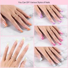 Dsixnails 300Pcs Long French Tip Press on Nails, Square Soft Gel Nail Tips in 15Sizes, 3 in 1 Pre-lasting Acrylic Fake Nails, No Need to File False Nail Tips Extension for Women Nails Art DIY