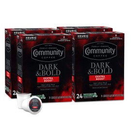Community Coffee Dark & Bold Exxtra Boost 96 Count Coffee Pods, Compatible with Keurig 2.0 K-Cup Brewers, 24 count (Pack of 4)