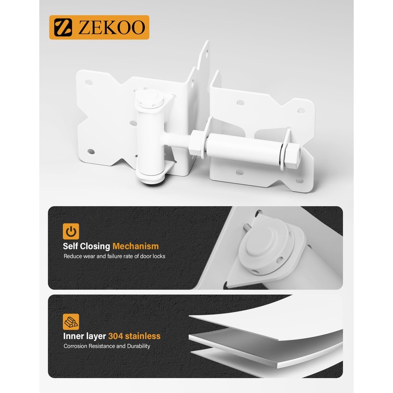 ZEKOO Stainless Steel Gate Hardware Kit, Self Closing Gate Hinges
