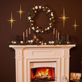 Blulu 4 Pcs Cast Iron Starburst Wall Decor 8 Pointed Atomic Stars Wall Hangings Mid Century Modern Elegance Wall Accents Easy Install Finish Metal Wall Art for Home Office Room (Gold)