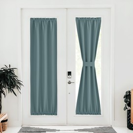 NICETOWN French Door Blackout Curtain for Kitchen Thermal Insulated Drapes Temporary Window Treatment Covering for Glass Door Rod Pocket with Tieback, 25" x 80", Greyish Blue, 1 Panel