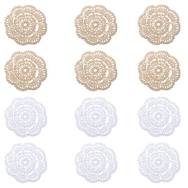 12 PCS Small Lace Doilies Crochet Doilies for Cups Coasters 4 Inch Handmade Crochet Cotton Coaster Small Vintage Cloth Lace Placemats Lace Fabric Coasters for Table (White/Beige)
