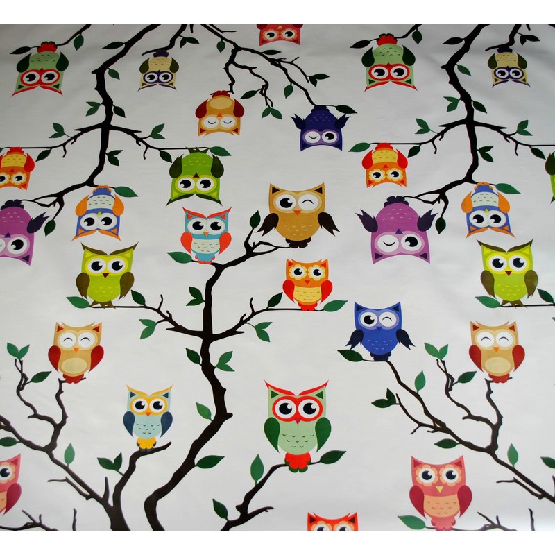 Karina Home Wipe Clean Tablecloth Oilcloth Vinyl Ozzy Owl White