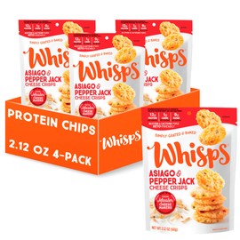 Whisps Cheese Crisps Asiago & Pepper Jack | Protein Chips | Healthy Snacks | Protein Snacks, Gluten Free, High Protein, Low Carb Keto Food (2.12 Oz, 4 Pack)