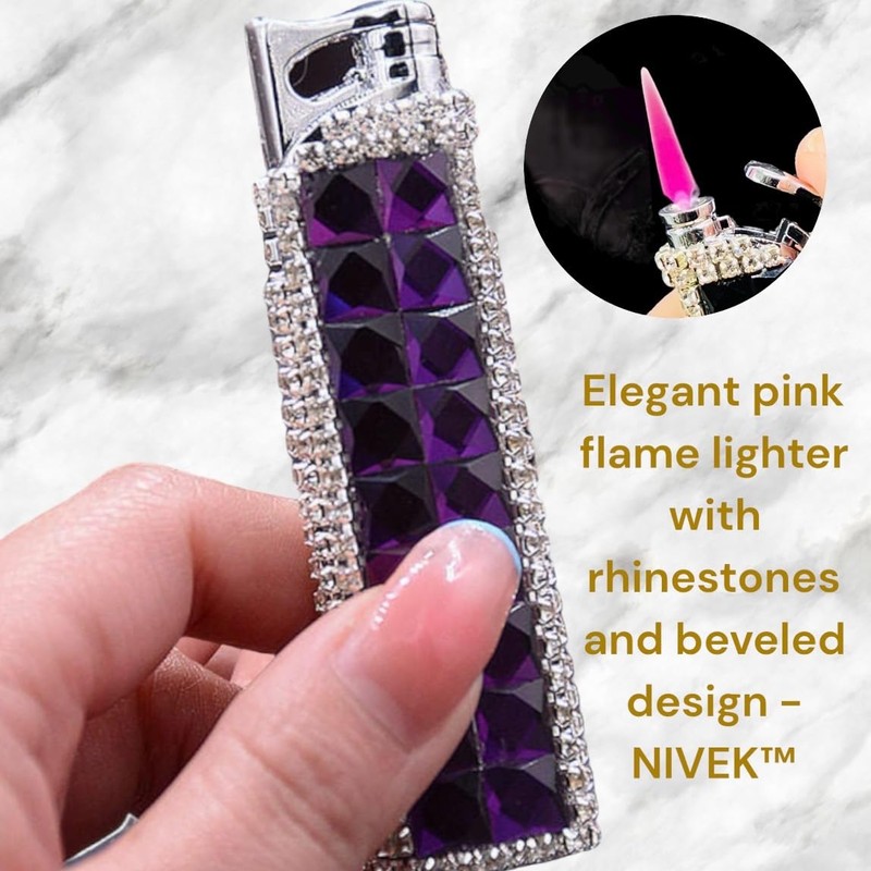 Rhinestone Bling Lighter Luxury Blue Torch Refillable Windproof Elegant Evening