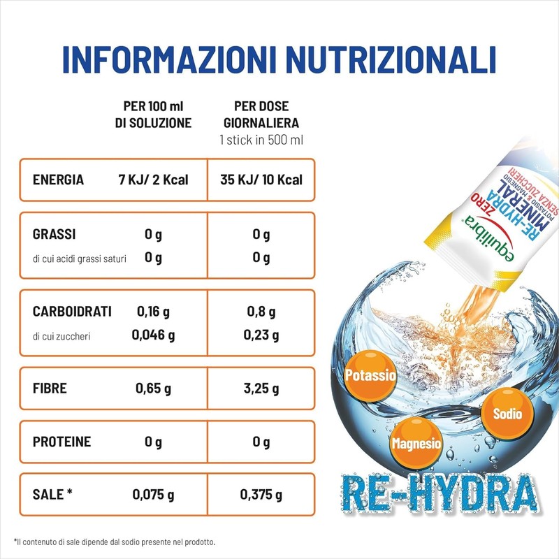 Equilibra Potassio e Magnesio, Re-Hydra Mineral Zero, 12 Stick, Gusto