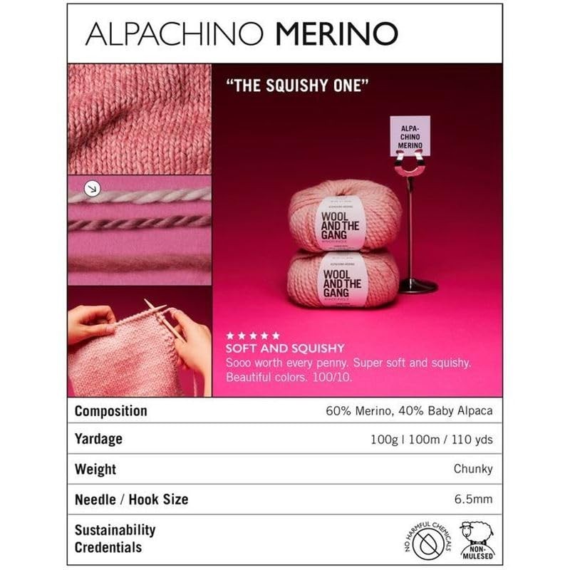 Knitting Wool and the Gang Alpachino Merino Chunky Plain 12