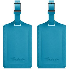 Travelambo Luggage Tags for Suitcases Faux Leather Privacy Protection 2 Pack Bag Tags Travel Accessories Essential, Energetic Blue