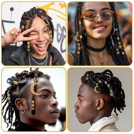 Nogeqi Pack of 45 Gold Hair Accessories for Braids, Dreadlocks Jewellery, Gold Hair Rings, Loc Jewellery for Braids, Hair Piercing, Golden Hair Accessories, Festival Adjustable Cuffs, Hair Dreadlock