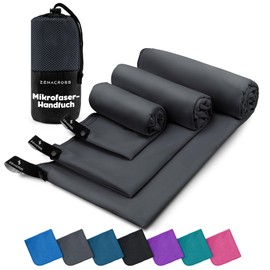 ZENACROSS Microfibre Towel Set of 3 with Transport Bag - Quick-Drying and Versatile Fitness Towel - Sports Towel Sizes - XS, S, M - Dark Grey
