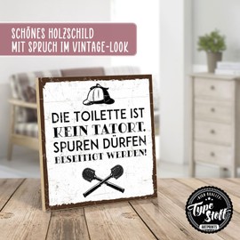 Wooden Plaque with German Saying - Toilet - Vintage Look with Quote for Bathroom Gift and Decoration