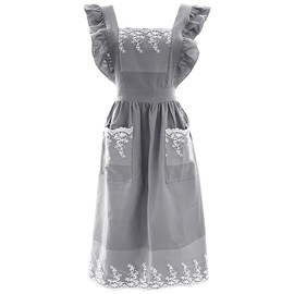 aromm Cute Cotton Apron Frilly Lace Ruffle Adjustable Pinafore Apron Dress with Pockets for Cooking Baking Cleaning Gardening, Pine Green, One Size