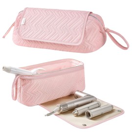 Leudes Hair Tools Travel Bag for Women Heat Resistant Mat for Travel Essentials Hot Tools Straighteners,Flat Irons,Curling Iron,Hot Air Brushes and Hair Dryer Organizer Bags 2 in 1(Pink)