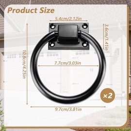 2 Packs 3.8" Black Round Ring Door Pull Handle with 8 Screws, Zinc Alloy Sliding Barn Door Handles, Outdoor Garage Gate Handle for Vintage Wooden Sheds Farmhouse Garden Hallway Closets Drawers (2Pcs)