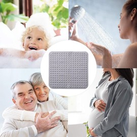 Shower Mat, Grey, 48 x 48 cm, Square Shower Mat, Machine Washable with Suction Cup, Non-Slip Massage Mat for Shower and Sauna