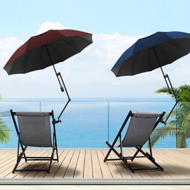 DUOUPA Adjustable Sun Umbrella with Clamp Clip UPF 50+ Portable Folding Umbrella for Patio, Beach Chairs, Camping, Wheelchair Manual Open & Close (Black 43″/Type A)