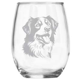 Australian Shepherd Breed Themed Engraved Stemless Wine Glass, Unique Pet Gift for Aussie Mom/Dad, Dog Lover Gifts for Her/Him