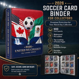 CHIMORY 2026 Soccer Card Binder 900 Pockets, USA CAN MEX Themed PU Leather Trading Card Album, Water-Resistant Sports Card Binder with 50 Removable Double-Sided 9-Pocket Card Sleeves