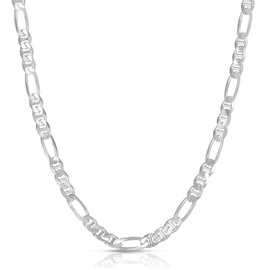 Savlano 925 Sterling Silver Italian Solid Figarucci Figaro Mariner Flat Link Chain Necklace For Men & Women - Made in Italy Comes Gift Box (18, 5mm)