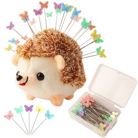 CICILIAYA Hedgehog Shape Pin Cushion, Cute Pincushions Sewing Kit Accessories Supplies Needle Cushions Holder with 100Pcs Colored Ball Heads Straight Fabric Pins for DIY Crafts (Khaki)