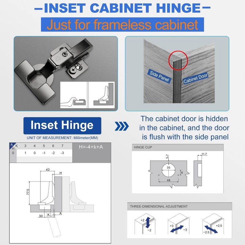 ATYLYF Cabinet Hinges 2 Pack Frameless Inset Soft Close Concealed