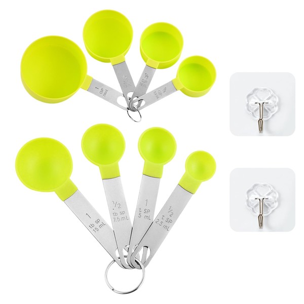8 Pieces Measuring Spoons Set, 2 Hooks, Stainless Steel Measuring