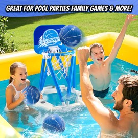 Thusine Pool Basketball Hoop, Floating Basketball Hoop Toy for Pool Water Game with 4 Basketballs Summer Swimming Pool Games for Kids 3-12 Indoor Outdoor Play (Blue)