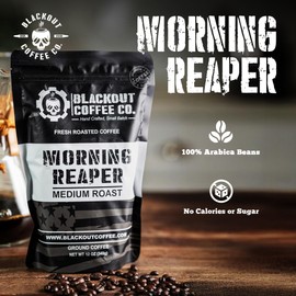 Blackout Coffee Morning Reaper Medium Roast, Bold and Strong with Smooth, Aromatic Flavor - Freshly Roasted in the USA - 12 oz Bag (Ground Coffee)