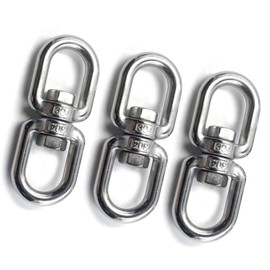 Lependor Stainless Steel 304 Double Ended Swivel Eye Hook, Eye to Eye Swivel Shackle Ring Connector Hardware Double Ended Hook - 3 Pcs M8 (5/16")