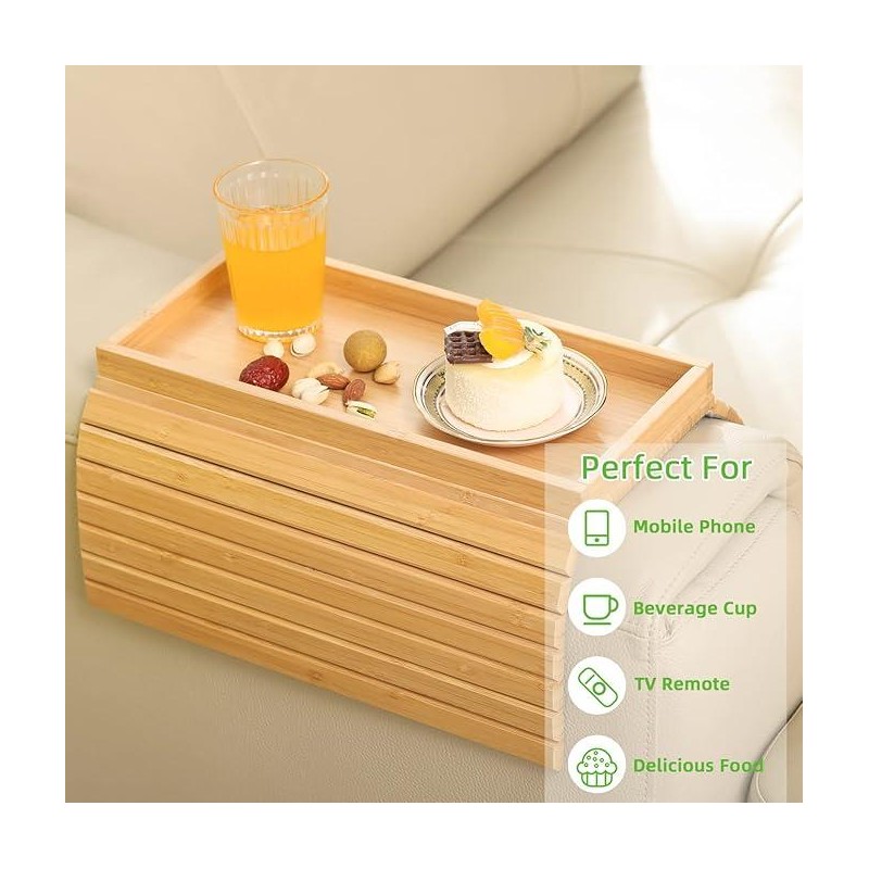 GEHE Sofa Arm Tray Bamboo Sofa Tray Table for Couch,