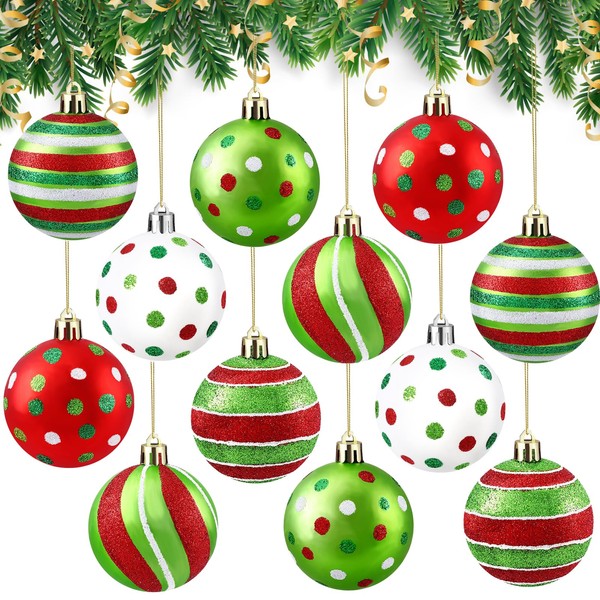 DIYDEC 12pcs Christmas Balls Ornament 3.15Inch Polka Dot Hanging Xmas
