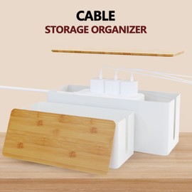 Maxtbee Cable Management Box, Cord Organizer Box for Desk, Cable Organizer with Power Strip Cover for Living Room,Study and Office, Safe ABS Material and Baby-Pets Proof Lock, White